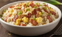 Arroz Maluco (Cebola, Bacon, Ovos Mexidos e Batata Palha)
